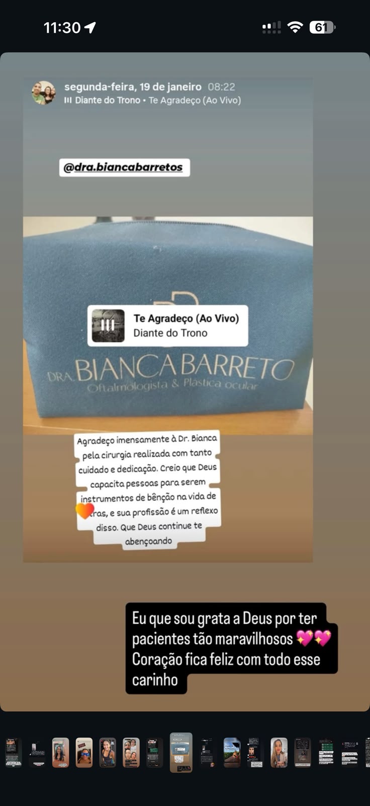 Agradecimento pós-cirúrgico de paciente Dra. Bianca Barreto